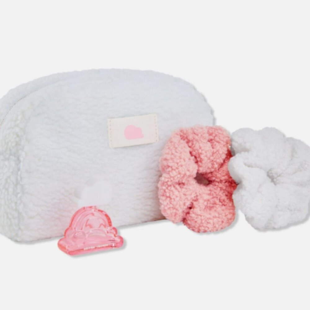 Ariana Grande Cloud Pink Mini Gift Bag Set 4pc White Cosmetic Pouch Scrunchies